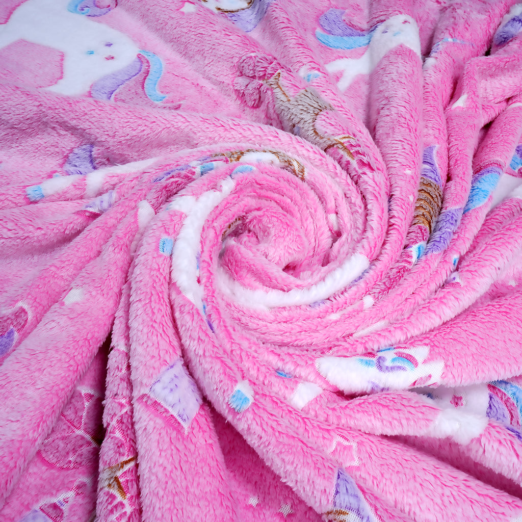 Glow in The Dark Blanket for Kids – Soft Cozy Fleece Unicorn & Star Design – 200x152 cm Queen Size – Washable Night Light Blanket for Girls & Boys (Mix Pink) (Age 0–15 Years)