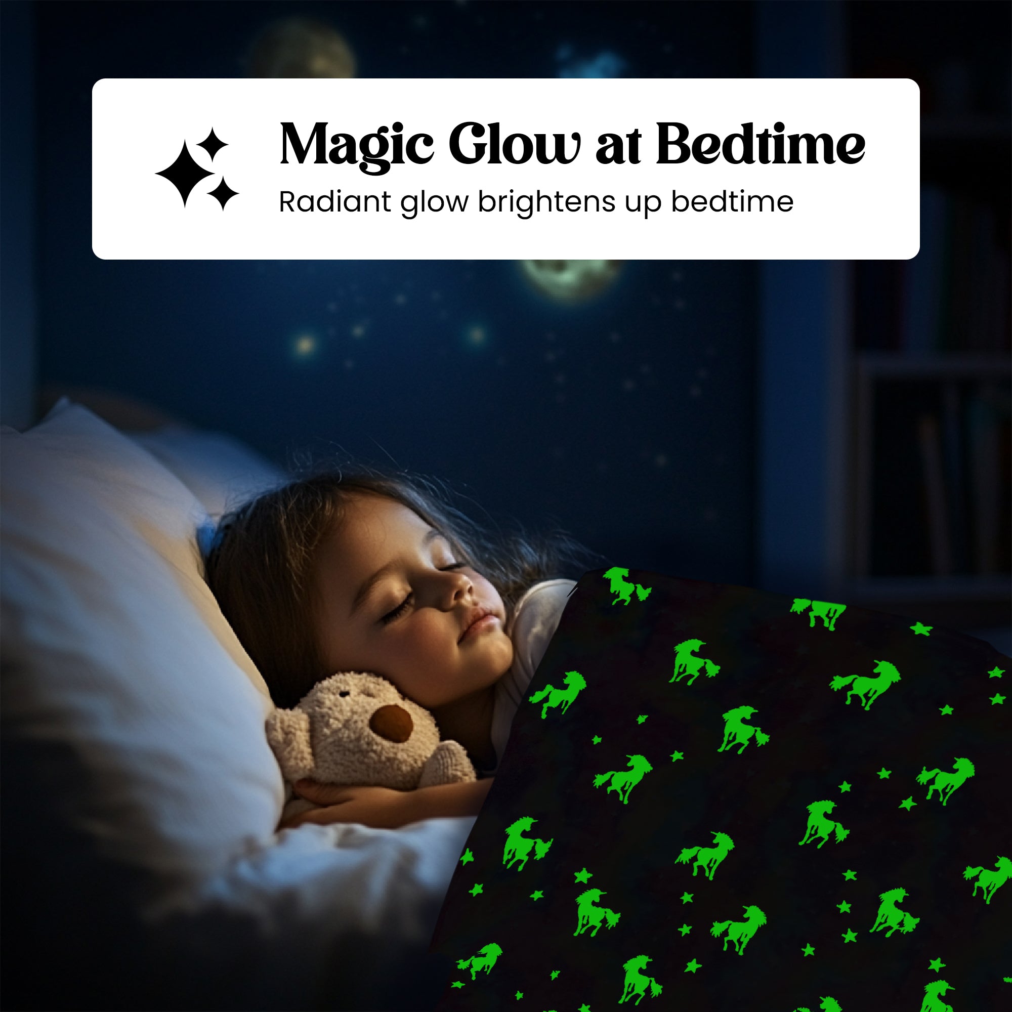Glow in The Dark Blanket for Kids – Soft Cozy Fleece Unicorn & Star Design – 200x152 cm Queen Size – Washable Night Light Blanket for Girls & Boys (Mix Pink) (Age 0–15 Years)