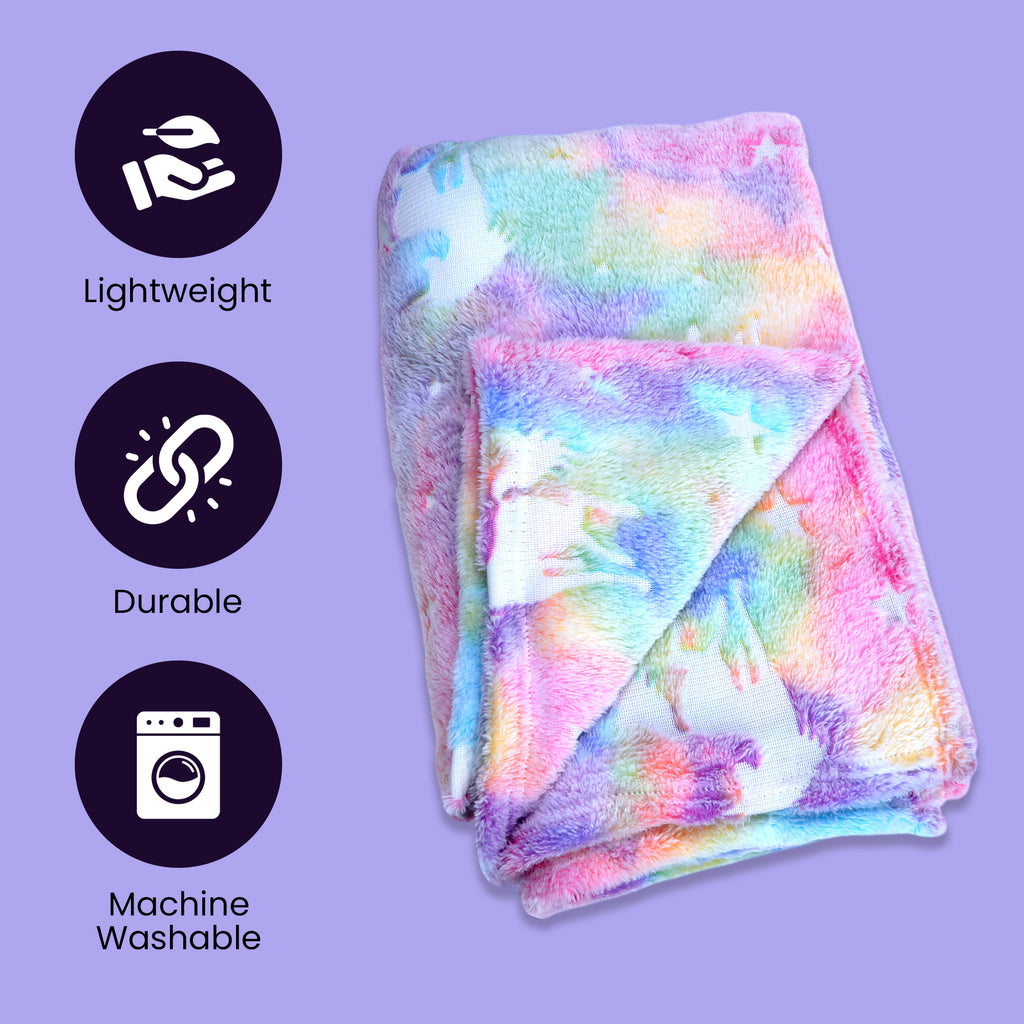 Glow in The Dark Blanket for Kids – Soft Cozy Fleece Unicorn & Star Design – 200x152 cm Queen Size – Washable Night Light Blanket for Girls & Boys (Mix Pink) (Age 0–15 Years)