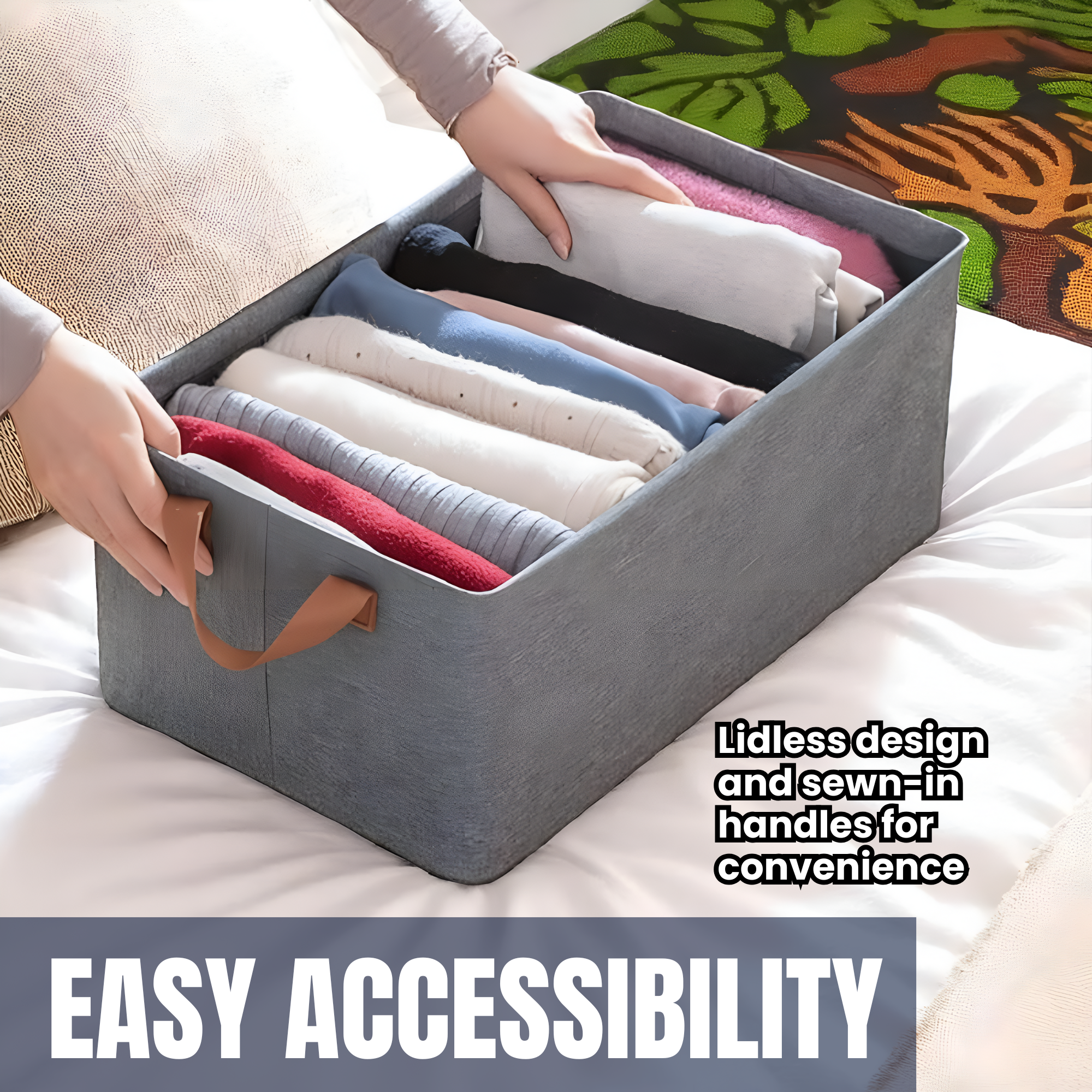 Foldable Cloth Storage Boxes with Handles | Large Capacity Wardrobe & Closet Organizer Bins for Clothes, Bedroom, Nursery & Laundry | Multipurpose Fabric Containers | Set of 4 – Black