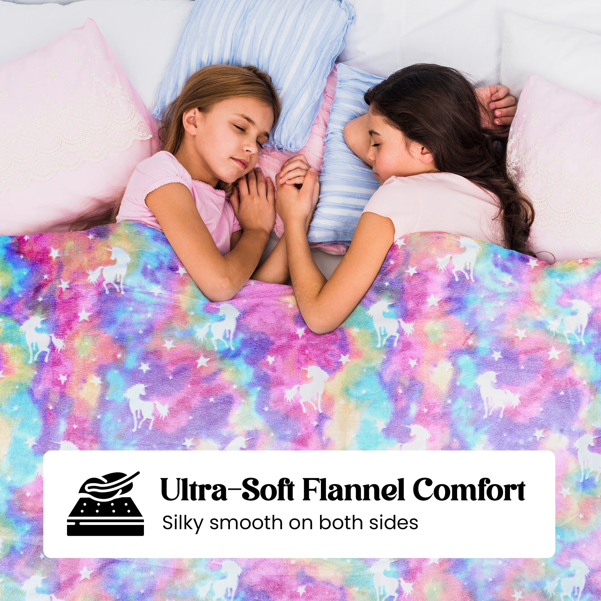 Glow in The Dark Blanket for Kids – Soft Cozy Fleece Unicorn & Star Design – 200x152 cm Queen Size – Washable Night Light Blanket for Girls & Boys (Mix Pink) (Age 0–15 Years)