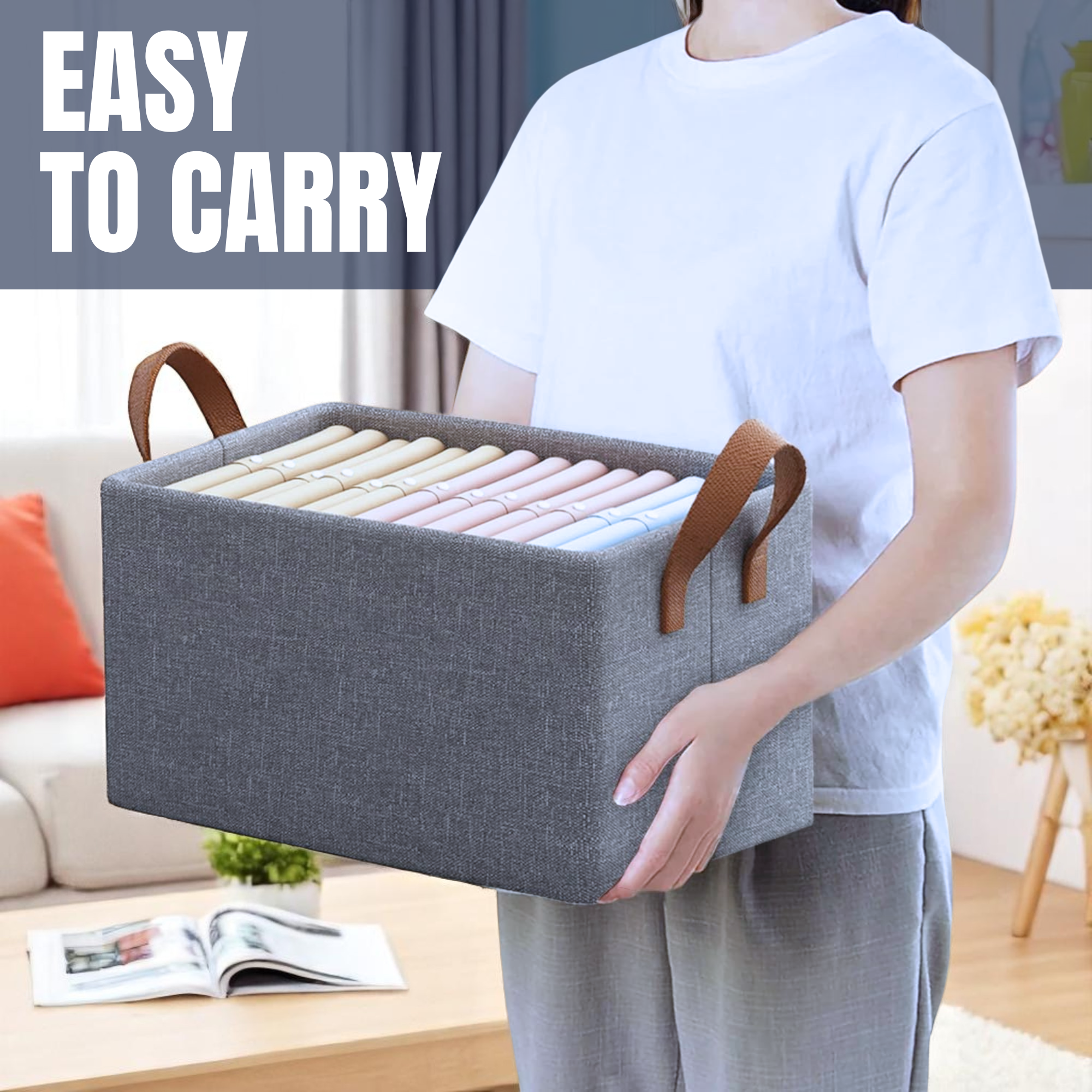 Foldable Cloth Storage Boxes with Handles | Large Capacity Wardrobe & Closet Organizer Bins for Clothes, Bedroom, Nursery & Laundry | Multipurpose Fabric Containers | Set of 4 – Black