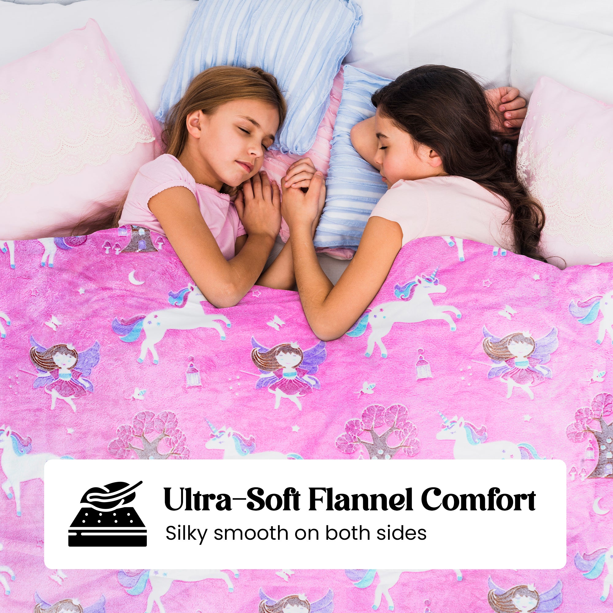 Glow in The Dark Blanket for Kids – Soft Cozy Fleece Unicorn & Star Design – 200x152 cm Queen Size – Washable Night Light Blanket for Girls & Boys (Mix Pink) (Age 0–15 Years)