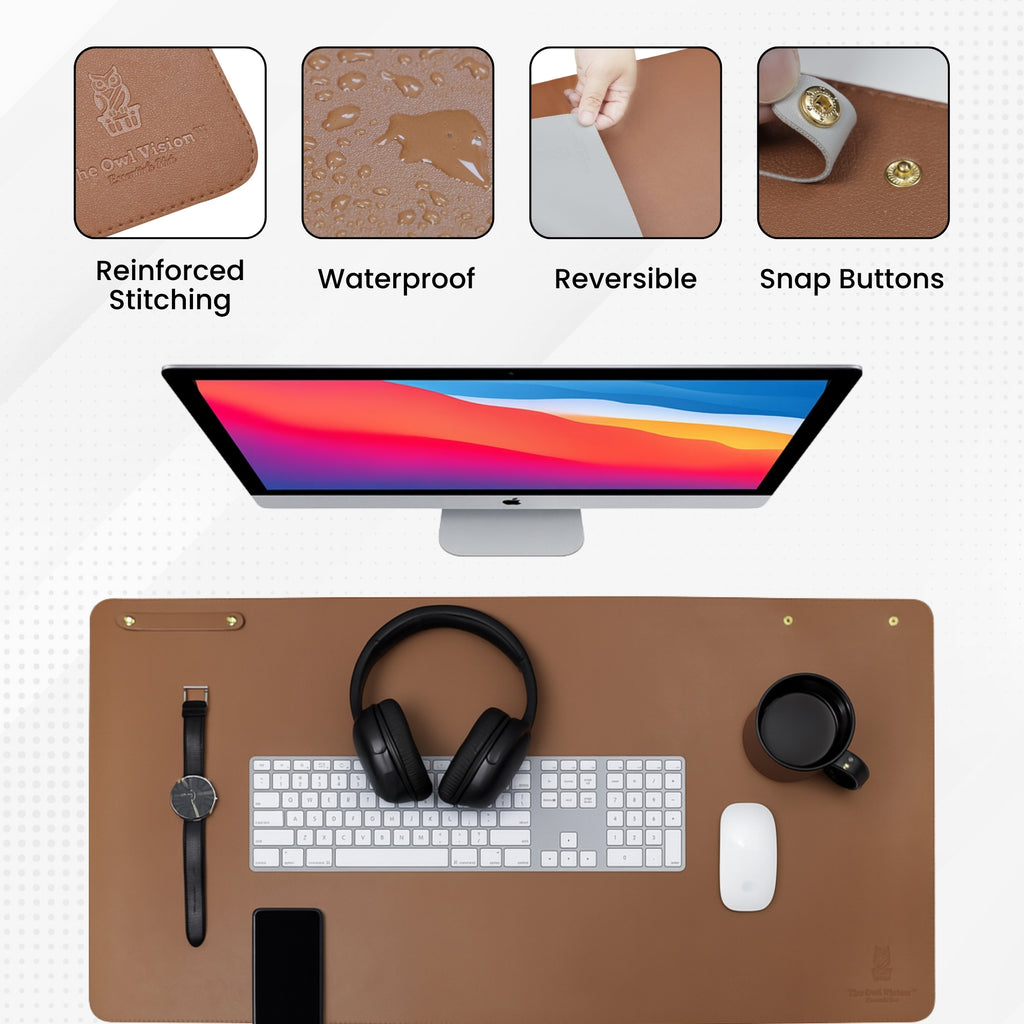 Vegan PU Leather Desk Mat – Reversible Dual-Tone Waterproof Office Table Mat, Non-Slip Large Mouse Pad for Laptop, Keyboard & Gaming (80x40 cm) | Premium Packing Box Included