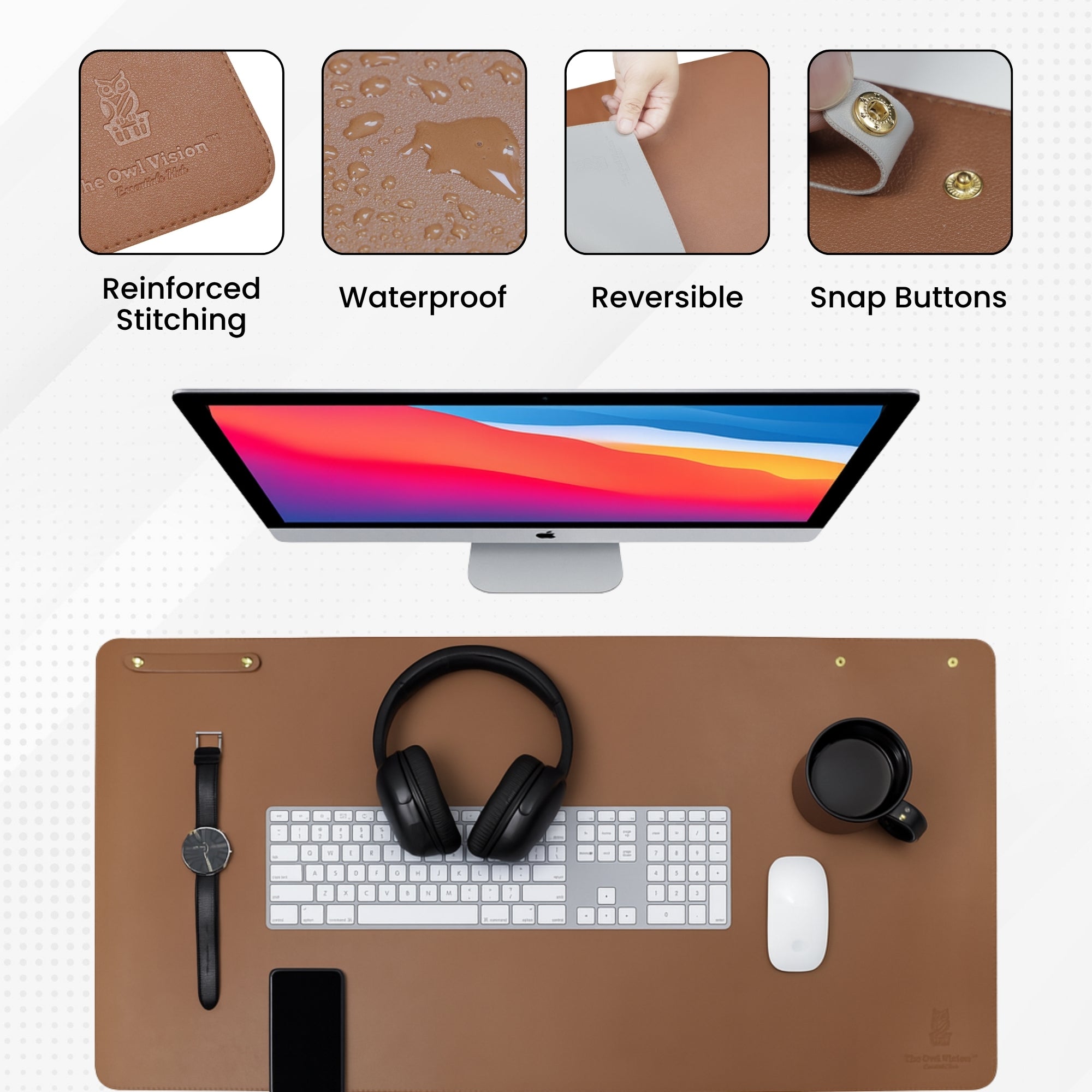 Vegan PU Leather Desk Mat – Reversible Dual-Tone Waterproof Office Table Mat, Non-Slip Large Mouse Pad for Laptop, Keyboard & Gaming (80x40 cm) | Premium Packing Box Included