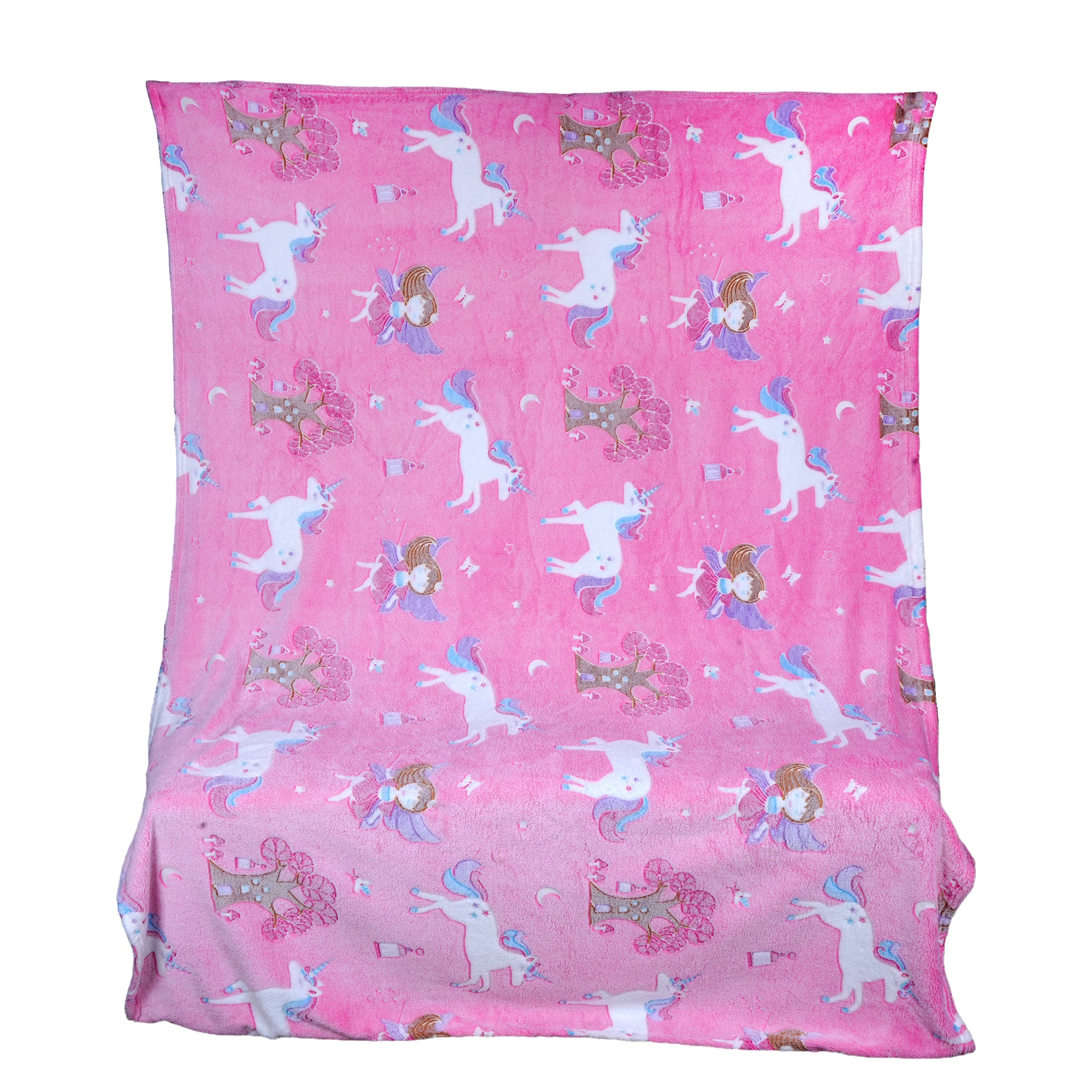 Glow in The Dark Blanket for Kids – Soft Cozy Fleece Unicorn & Star Design – 200x152 cm Queen Size – Washable Night Light Blanket for Girls & Boys (Mix Pink) (Age 0–15 Years)