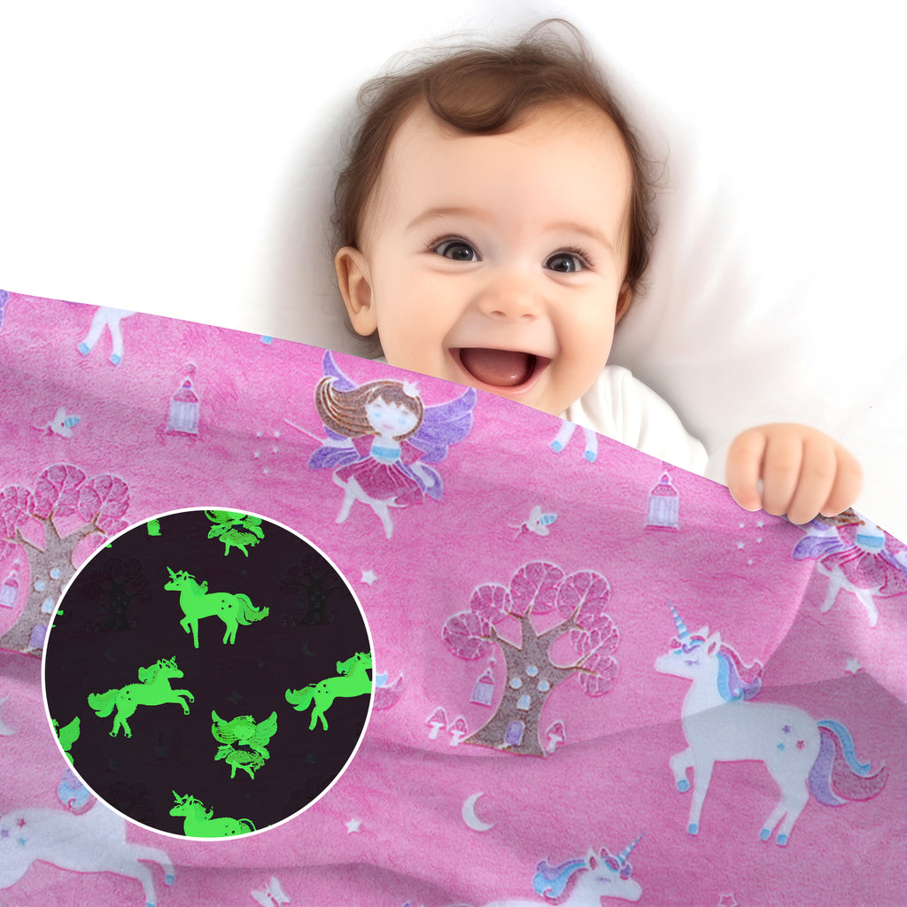 Glow in The Dark Blanket for Kids – Soft Cozy Fleece Unicorn & Star Design – 200x152 cm Queen Size – Washable Night Light Blanket for Girls & Boys (Mix Pink) (Age 0–15 Years)