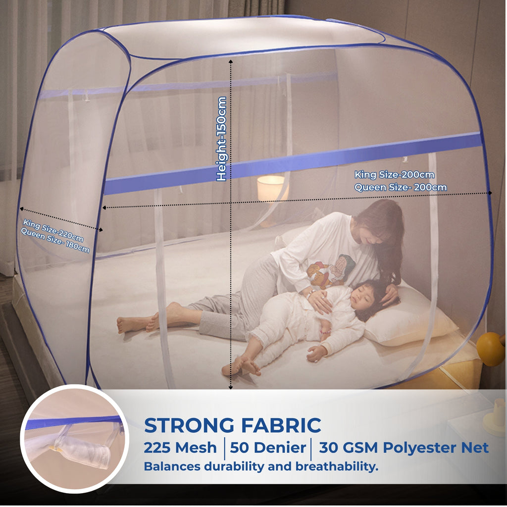 Foldable Mosquito Net for Double Bed | King Size Machardani with Steel Frame & Zipper Door | Portable, Washable & Breathable Polyester Mesh