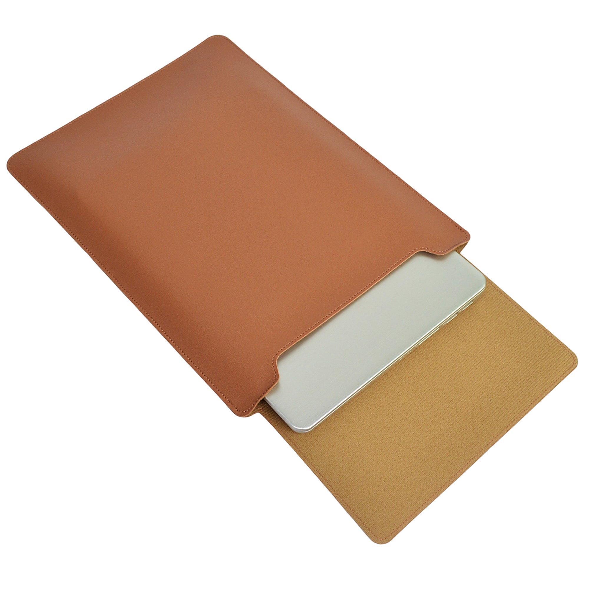 Vegan PU Leather Laptop Sleeve Bag with Built-in Mouse Pad & Adjustable Stand – Shockproof, Waterproof Slim Case for 14.1–15.4 inch Laptops