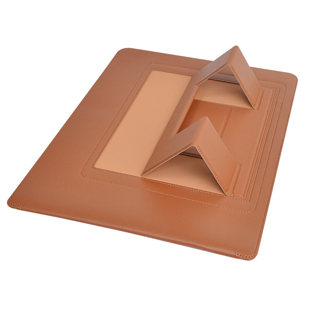 Vegan PU Leather Laptop Sleeve Bag with Built-in Mouse Pad & Adjustable Stand – Shockproof, Waterproof Slim Case for 14.1–15.4 inch Laptops