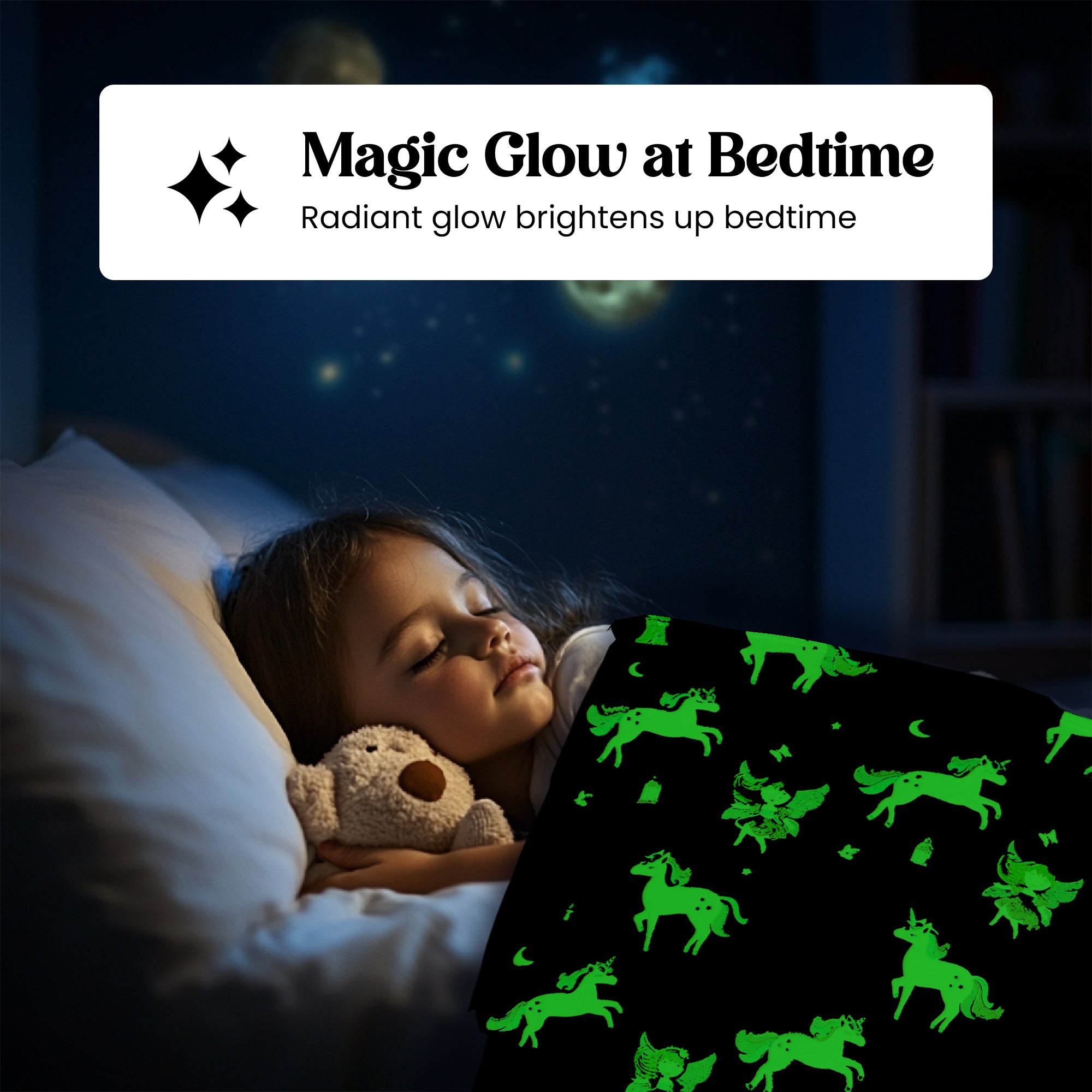 Glow in The Dark Blanket for Kids – Soft Cozy Fleece Unicorn & Star Design – 200x152 cm Queen Size – Washable Night Light Blanket for Girls & Boys (Mix Pink) (Age 0–15 Years)