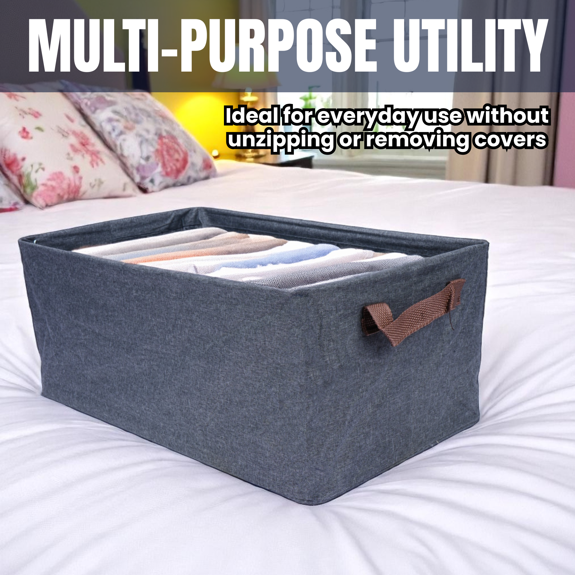 Foldable Cloth Storage Boxes with Handles | Large Capacity Wardrobe & Closet Organizer Bins for Clothes, Bedroom, Nursery & Laundry | Multipurpose Fabric Containers | Set of 4 – Black